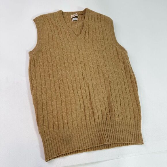 Alan Paine Vest Womens Large Eu40 Tan Lambswool Cable Knit Sweater Grandpa - Picture 1 of 6